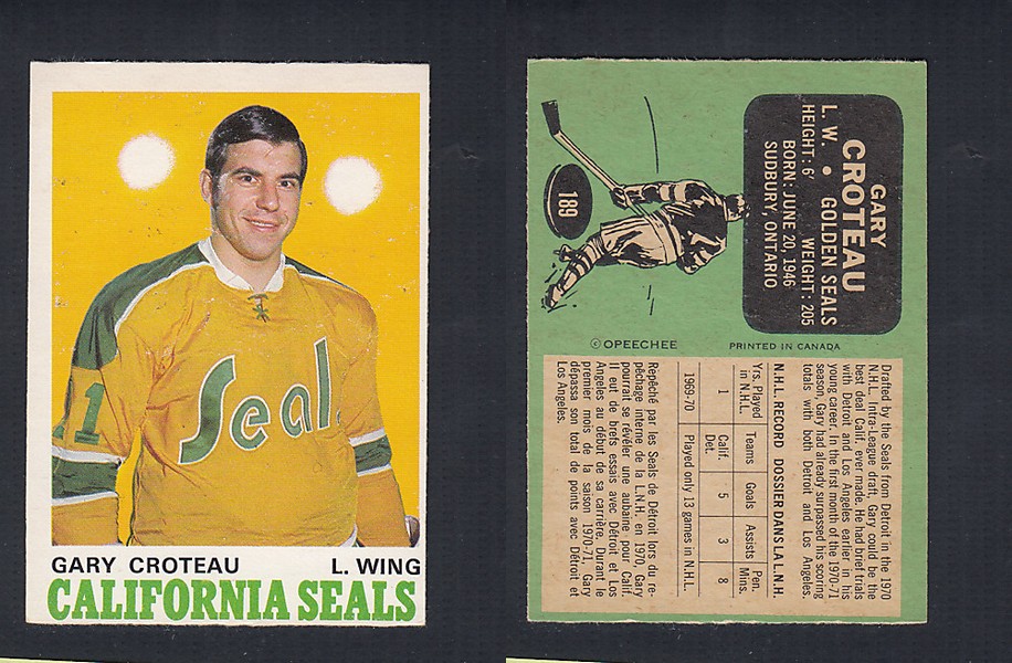 1970-71 O-PEE-CHEE HOCKEY CARD #189 G. CROTEAU photo 1970-71 O-PEE-CHEE HOCKEY CARD #189 G. CROTEAU photo