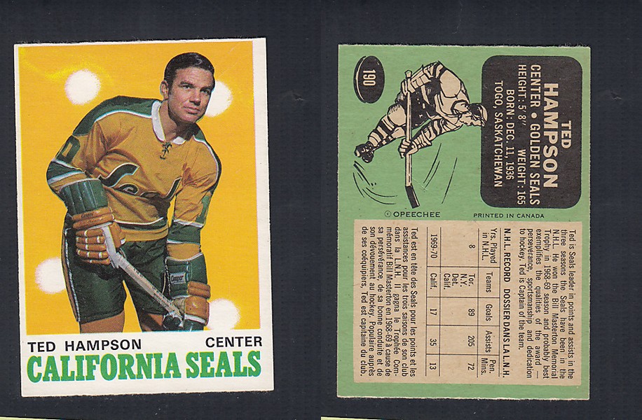 1970-71 O-PEE-CHEE HOCKEY CARD #190 T. HAMPSON photo 1970-71 O-PEE-CHEE HOCKEY CARD #190 T. HAMPSON photo