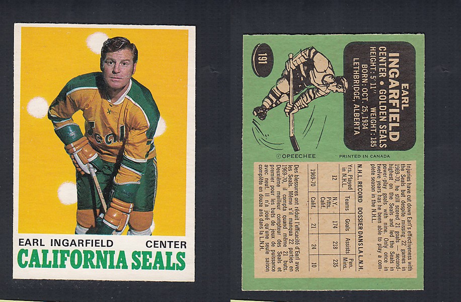 1970-71 O-PEE-CHEE HOCKEY CARD #191 E. INGARFIELD photo 1970-71 O-PEE-CHEE HOCKEY CARD #191 E. INGARFIELD photo