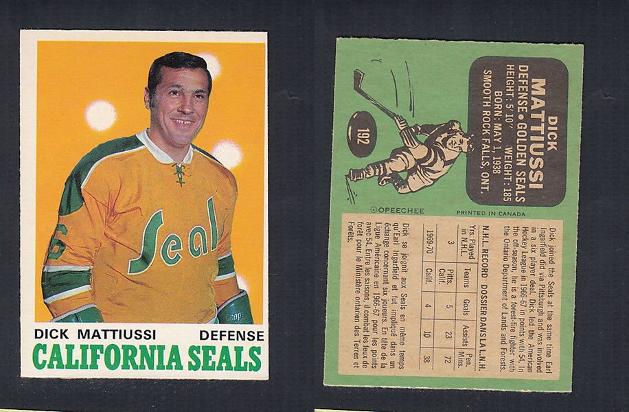 1970-71 O-PEE-CHEE HOCKEY CARD #192 D. MATTIUSSI photo 1970-71 O-PEE-CHEE HOCKEY CARD #192 D. MATTIUSSI photo