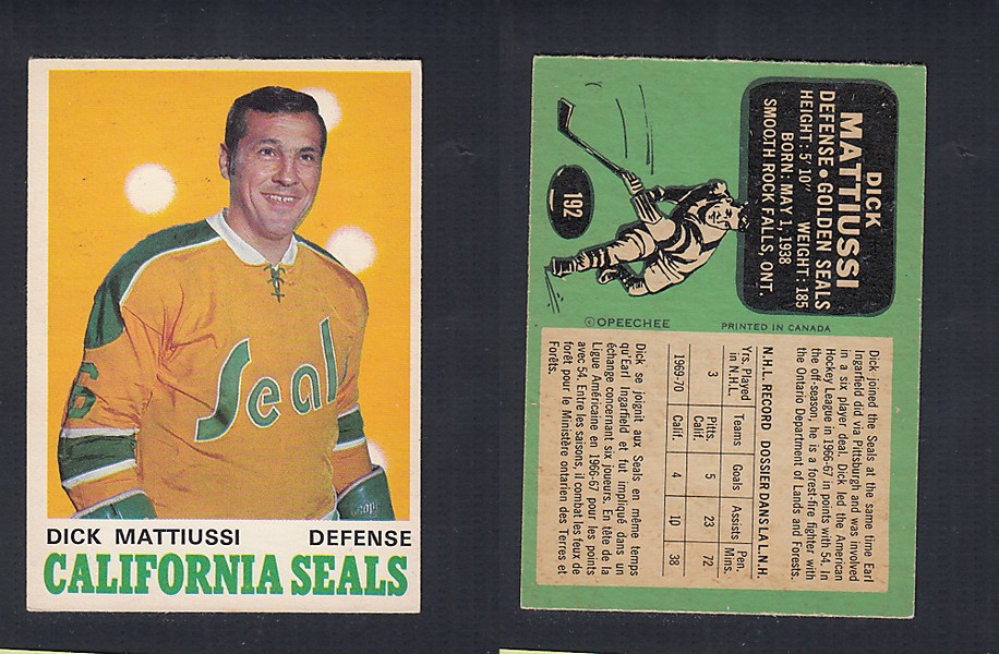 1970-71 O-PEE-CHEE HOCKEY CARD #192 D. MATTIUSSI photo 1970-71 O-PEE-CHEE HOCKEY CARD #192 D. MATTIUSSI photo