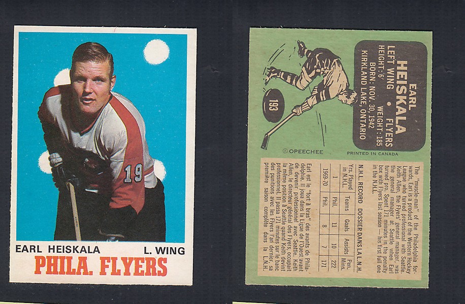 1970-71 O-PEE-CHEE HOCKEY CARD #193 E. HEISKALA photo 1970-71 O-PEE-CHEE HOCKEY CARD #193 E. HEISKALA photo