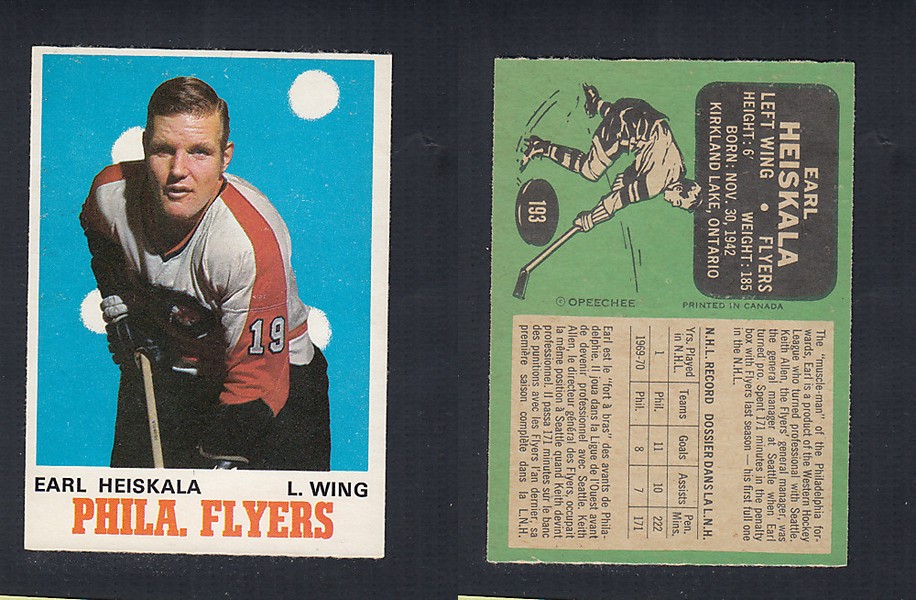 1970-71 O-PEE-CHEE HOCKEY CARD #193 E. HEISKALA photo 1970-71 O-PEE-CHEE HOCKEY CARD #193 E. HEISKALA photo