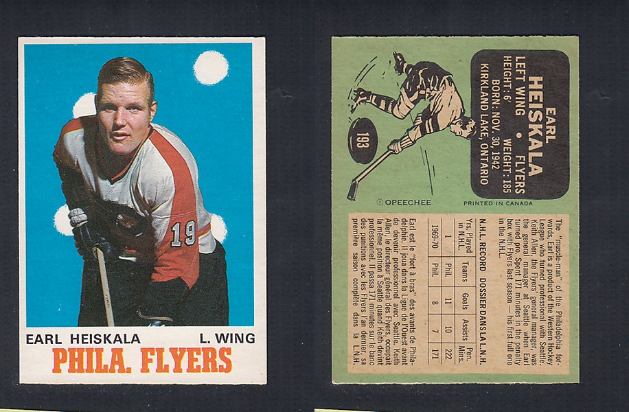 1970-71 O-PEE-CHEE HOCKEY CARD #193 E. HEISKALA photo 1970-71 O-PEE-CHEE HOCKEY CARD #193 E. HEISKALA photo