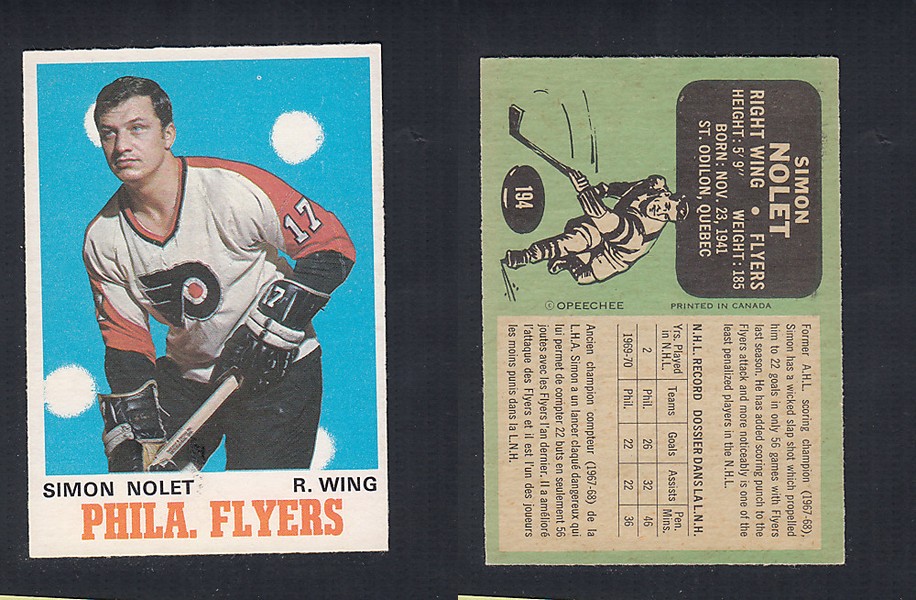 1970-71 O-PEE-CHEE HOCKEY CARD #194 S. NOLET photo 1970-71 O-PEE-CHEE HOCKEY CARD #194 S. NOLET photo