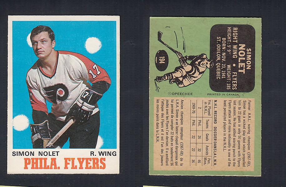 1970-71 O-PEE-CHEE HOCKEY CARD #194 S. NOLET photo 1970-71 O-PEE-CHEE HOCKEY CARD #194 S. NOLET photo