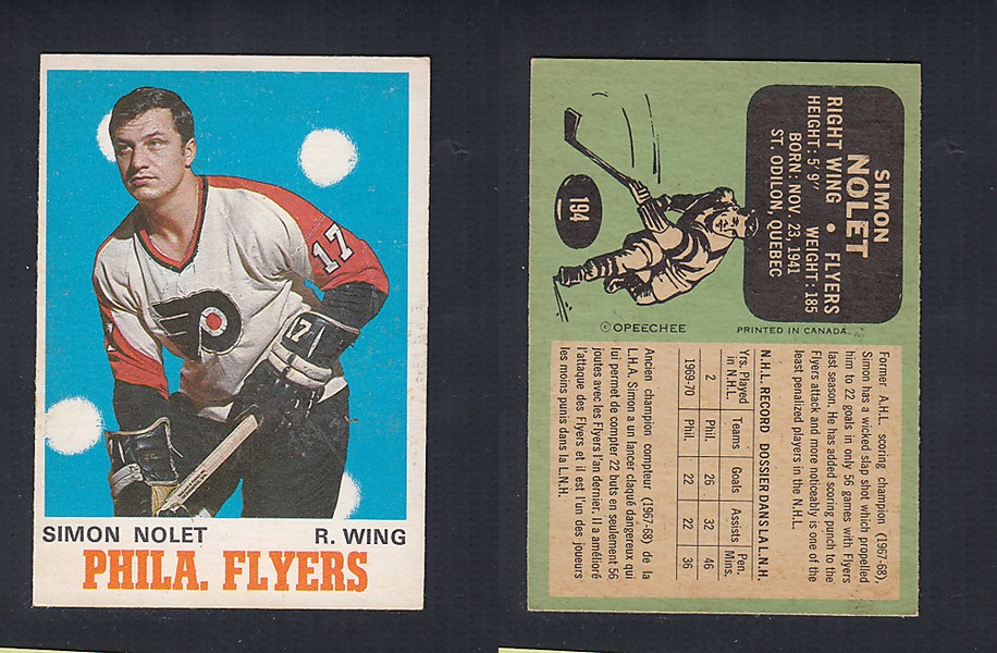 1970-71 O-PEE-CHEE HOCKEY CARD #194 S. NOLET photo 1970-71 O-PEE-CHEE HOCKEY CARD #194 S. NOLET photo