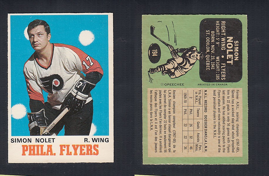 1970-71 O-PEE-CHEE HOCKEY CARD #194 S. NOLET photo 1970-71 O-PEE-CHEE HOCKEY CARD #194 S. NOLET photo