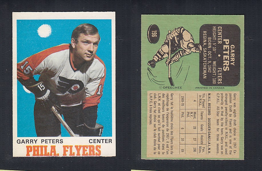 1970-71 O-PEE-CHEE HOCKEY CARD #196 G. PETERS photo 1970-71 O-PEE-CHEE HOCKEY CARD #196 G. PETERS photo
