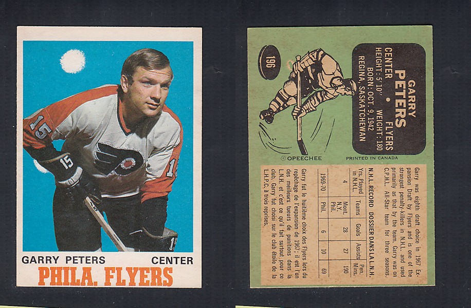 1970-71 O-PEE-CHEE HOCKEY CARD #196 G. PETERS photo 1970-71 O-PEE-CHEE HOCKEY CARD #196 G. PETERS photo