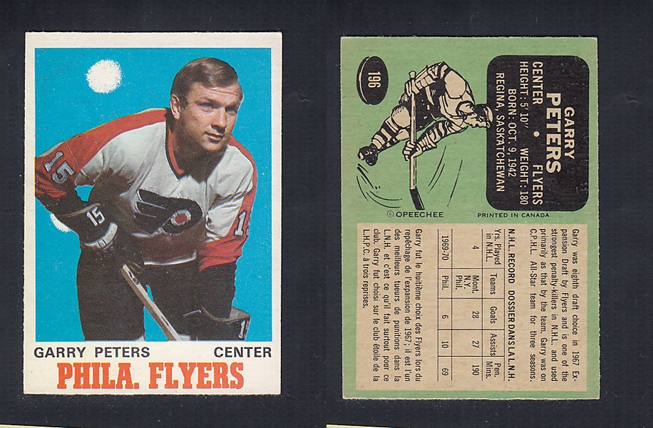 1970-71 O-PEE-CHEE HOCKEY CARD #196 G. PETERS photo 1970-71 O-PEE-CHEE HOCKEY CARD #196 G. PETERS photo