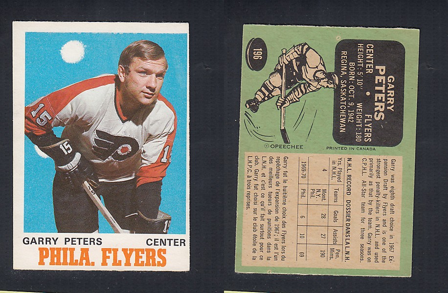 1970-71 O-PEE-CHEE HOCKEY CARD #196 G. PETERS photo 1970-71 O-PEE-CHEE HOCKEY CARD #196 G. PETERS photo