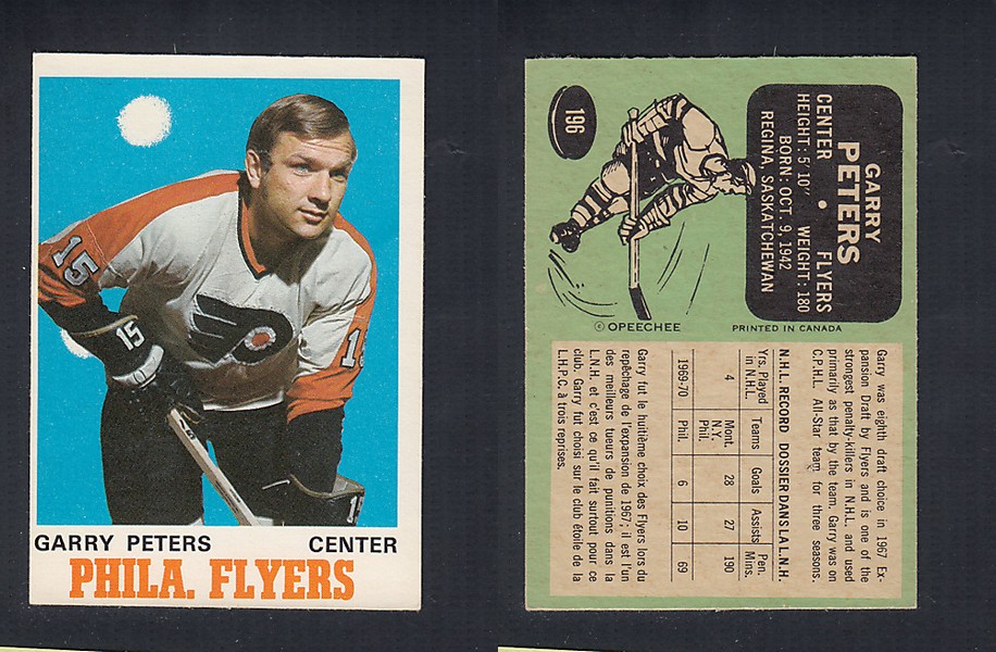 1970-71 O-PEE-CHEE HOCKEY CARD #196 G. PETERS photo 1970-71 O-PEE-CHEE HOCKEY CARD #196 G. PETERS photo