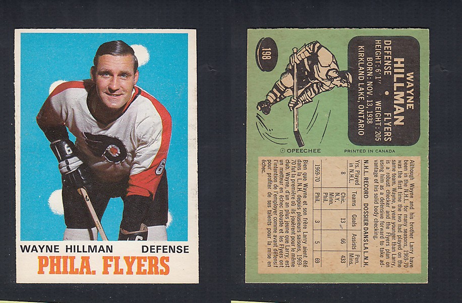 1970-71 O-PEE-CHEE HOCKEY CARD #198 W. HILLMAN photo 1970-71 O-PEE-CHEE HOCKEY CARD #198 W. HILLMAN photo