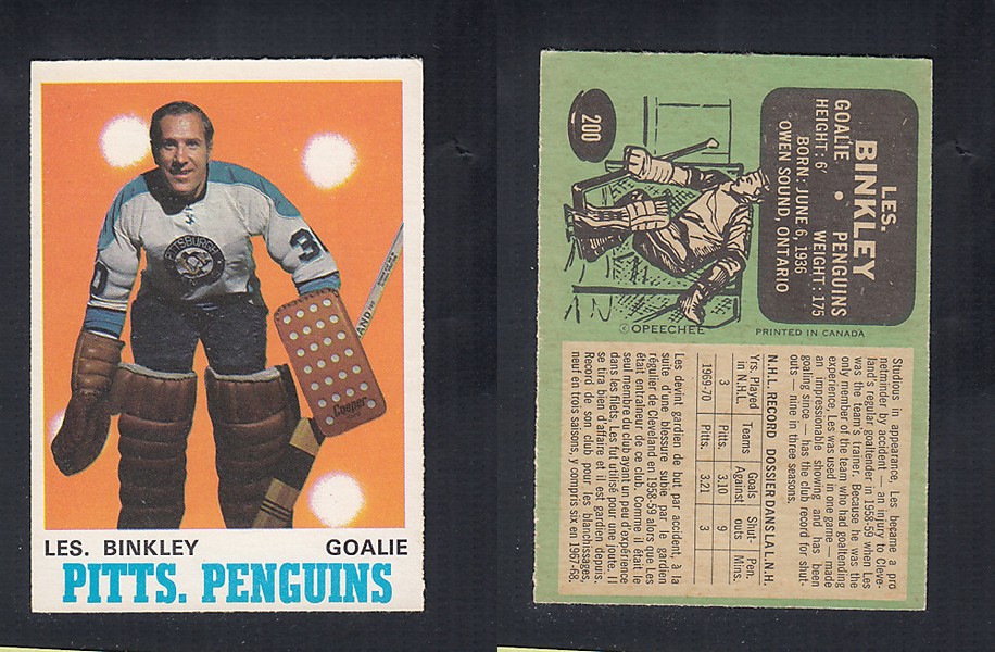 1970-71 O-PEE-CHEE HOCKEY CARD #200 L. BINKLEY photo 1970-71 O-PEE-CHEE HOCKEY CARD #200 L. BINKLEY photo