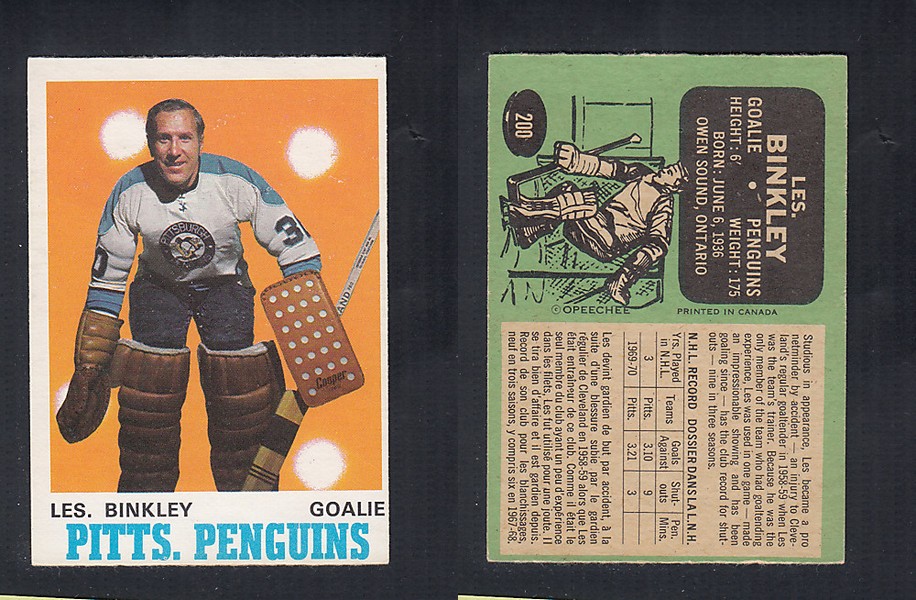 1970-71 O-PEE-CHEE HOCKEY CARD #200 L. BINKLEY photo 1970-71 O-PEE-CHEE HOCKEY CARD #200 L. BINKLEY photo