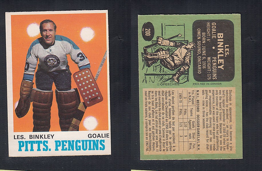 1970-71 O-PEE-CHEE HOCKEY CARD #200 L. BINKLEY photo 1970-71 O-PEE-CHEE HOCKEY CARD #200 L. BINKLEY photo