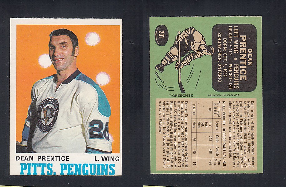 1970-71 O-PEE-CHEE HOCKEY CARD #201 D. PRENTICE photo 1970-71 O-PEE-CHEE HOCKEY CARD #201 D. PRENTICE photo