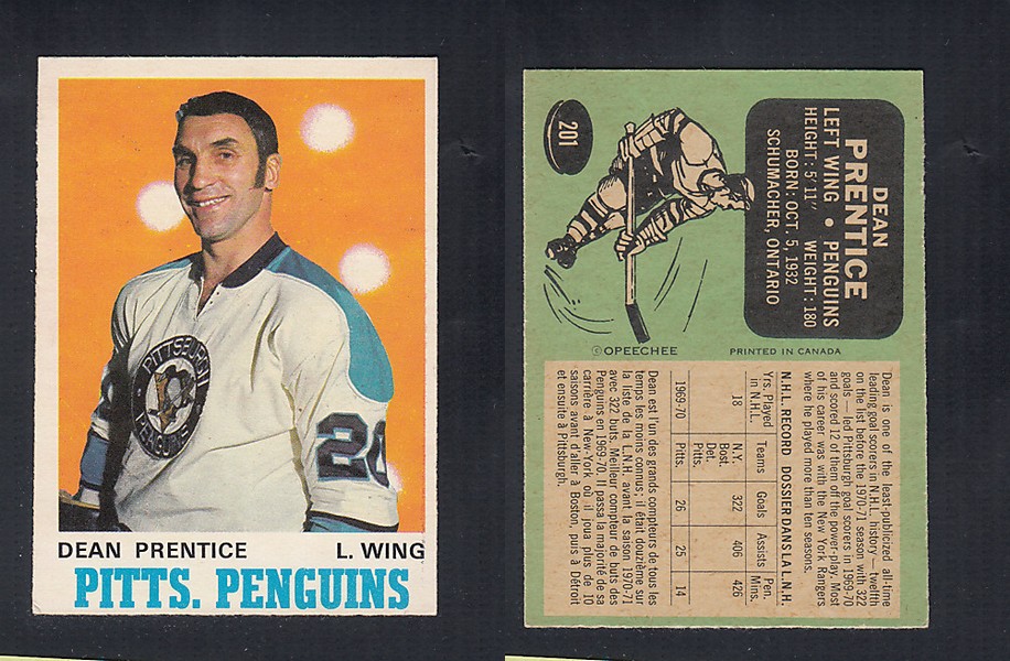 1970-71 O-PEE-CHEE HOCKEY CARD #201 D. PRENTICE photo 1970-71 O-PEE-CHEE HOCKEY CARD #201 D. PRENTICE photo