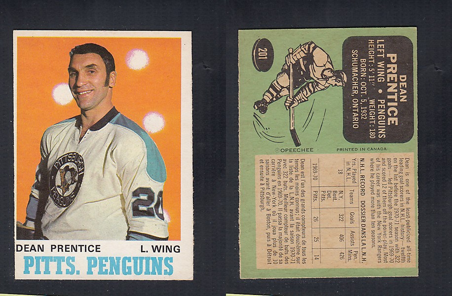 1970-71 O-PEE-CHEE HOCKEY CARD #201 D. PRENTICE photo 1970-71 O-PEE-CHEE HOCKEY CARD #201 D. PRENTICE photo
