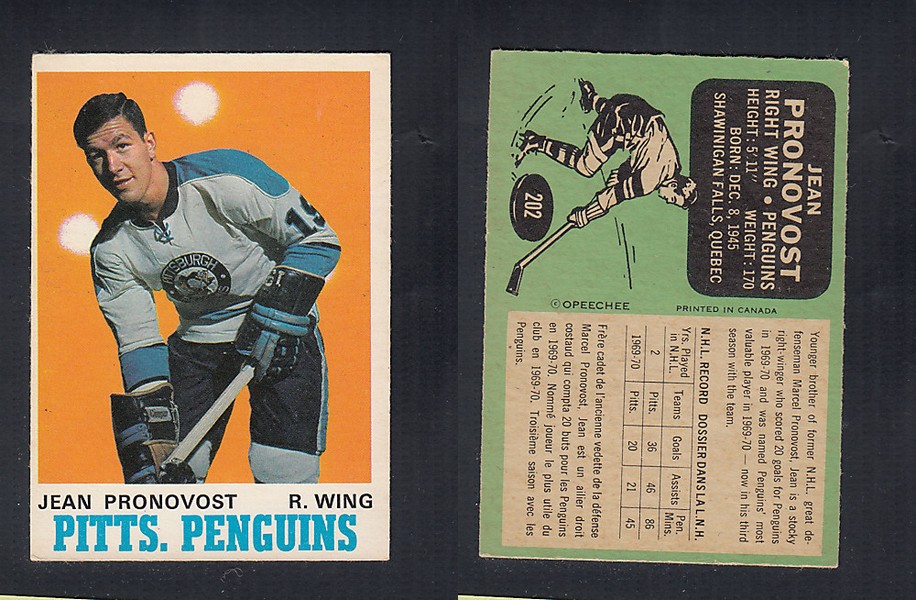 1970-71 O-PEE-CHEE HOCKEY CARD #202 J. PRONOVOST photo 1970-71 O-PEE-CHEE HOCKEY CARD #202 J. PRONOVOST photo