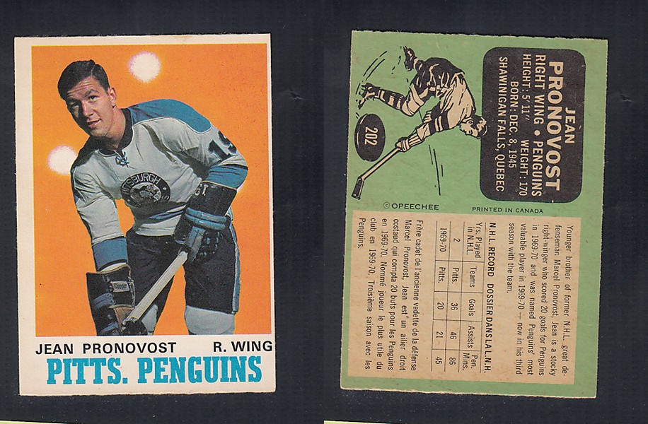 1970-71 O-PEE-CHEE HOCKEY CARD #202 J. PRONOVOST photo 1970-71 O-PEE-CHEE HOCKEY CARD #202 J. PRONOVOST photo