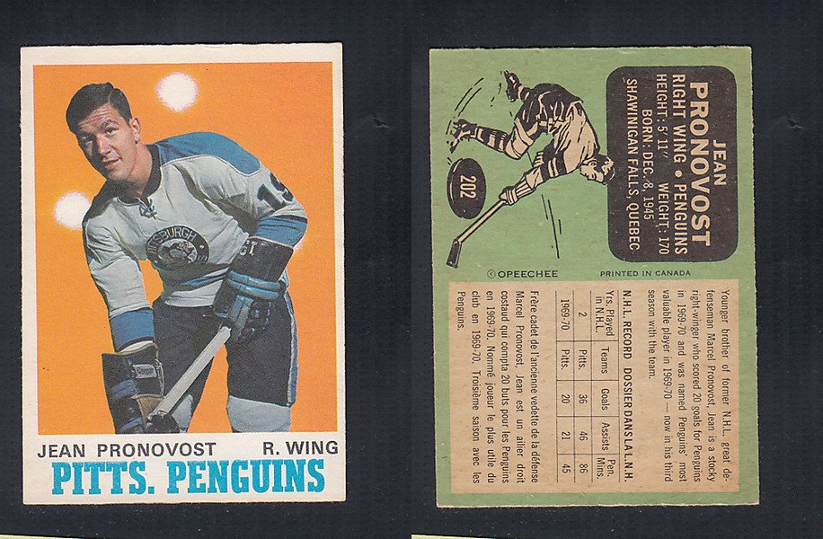 1970-71 O-PEE-CHEE HOCKEY CARD #202 J. PRONOVOST photo 1970-71 O-PEE-CHEE HOCKEY CARD #202 J. PRONOVOST photo