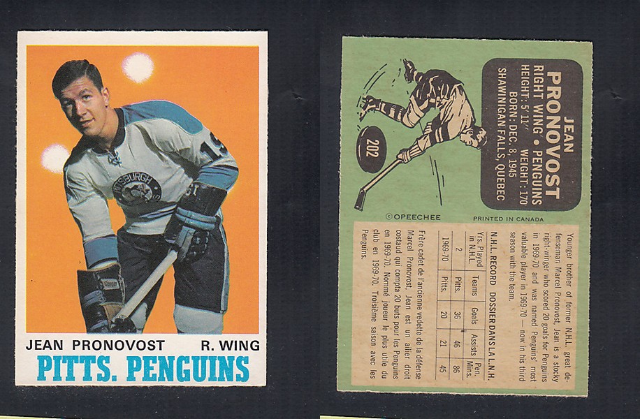1970-71 O-PEE-CHEE HOCKEY CARD #202 J. PRONOVOST photo 1970-71 O-PEE-CHEE HOCKEY CARD #202 J. PRONOVOST photo