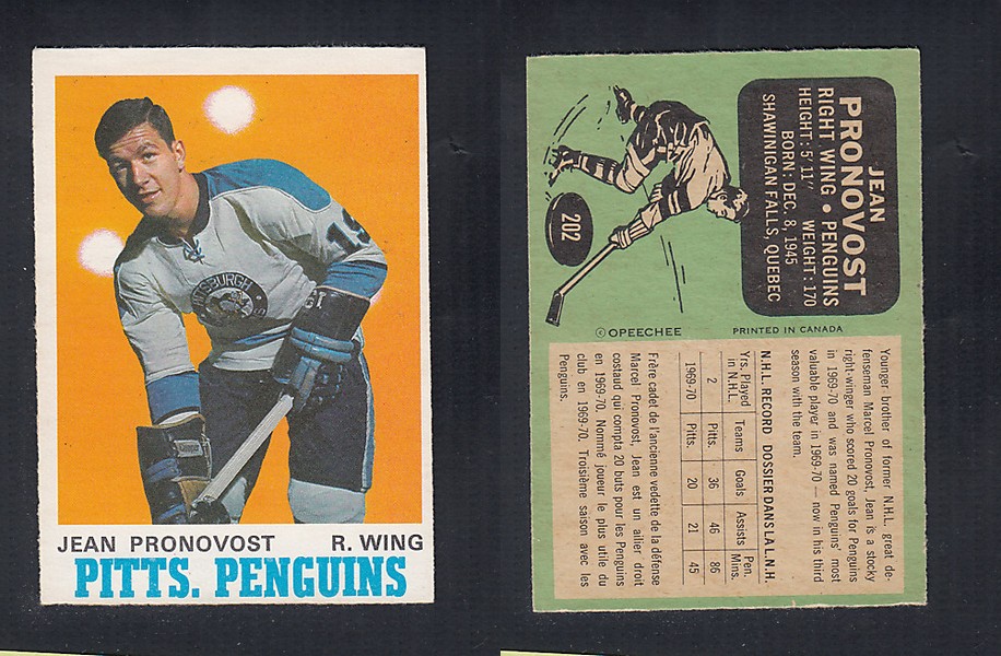 1970-71 O-PEE-CHEE HOCKEY CARD #202 J. PRONOVOST photo 1970-71 O-PEE-CHEE HOCKEY CARD #202 J. PRONOVOST photo