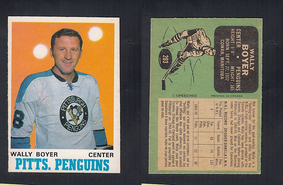 1970-71 O-PEE-CHEE HOCKEY CARD #203 W. BOYER photo 1970-71 O-PEE-CHEE HOCKEY CARD #203 W. BOYER photo