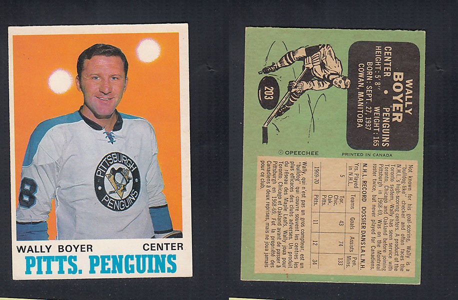 1970-71 O-PEE-CHEE HOCKEY CARD #203 W. BOYER photo 1970-71 O-PEE-CHEE HOCKEY CARD #203 W. BOYER photo