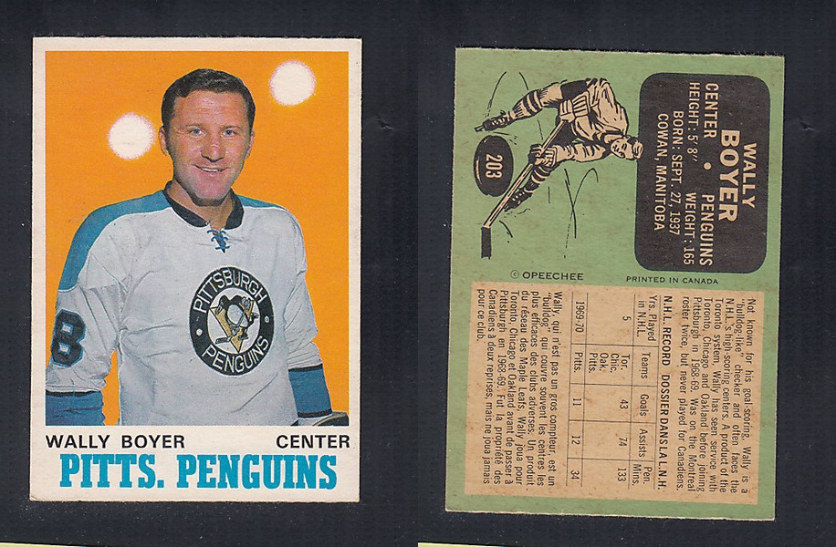1970-71 O-PEE-CHEE HOCKEY CARD #203 W. BOYER photo 1970-71 O-PEE-CHEE HOCKEY CARD #203 W. BOYER photo