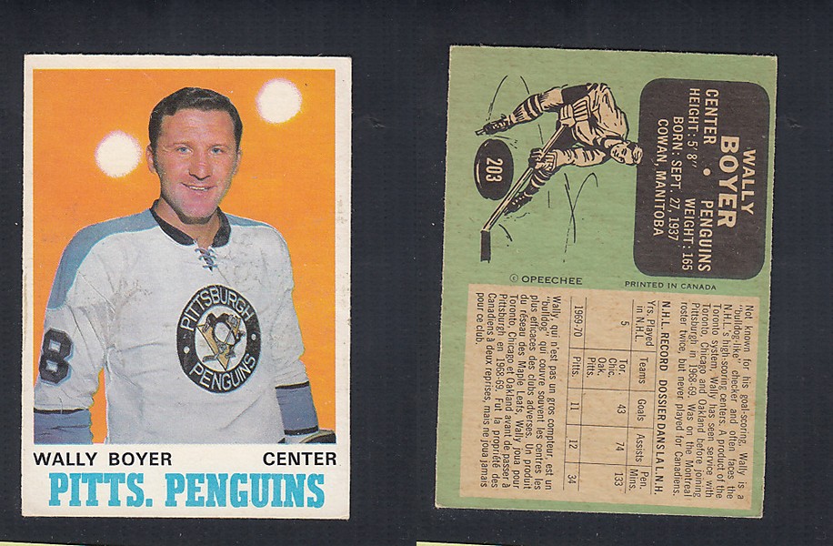 1970-71 O-PEE-CHEE HOCKEY CARD #203 W. BOYER photo 1970-71 O-PEE-CHEE HOCKEY CARD #203 W. BOYER photo