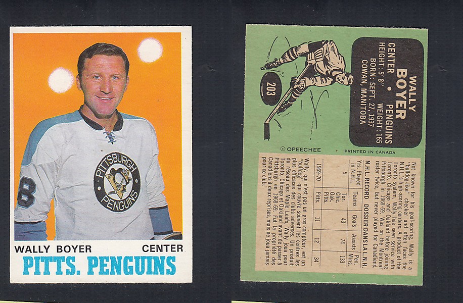 1970-71 O-PEE-CHEE HOCKEY CARD #203 W. BOYER photo 1970-71 O-PEE-CHEE HOCKEY CARD #203 W. BOYER photo