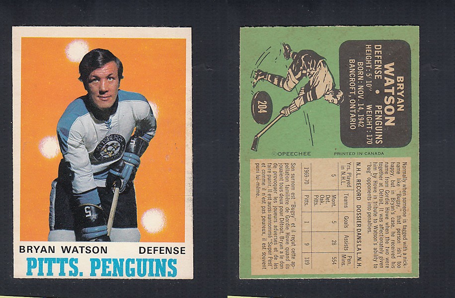 1970-71 O-PEE-CHEE HOCKEY CARD #204 B. WATSON photo 1970-71 O-PEE-CHEE HOCKEY CARD #204 B. WATSON photo