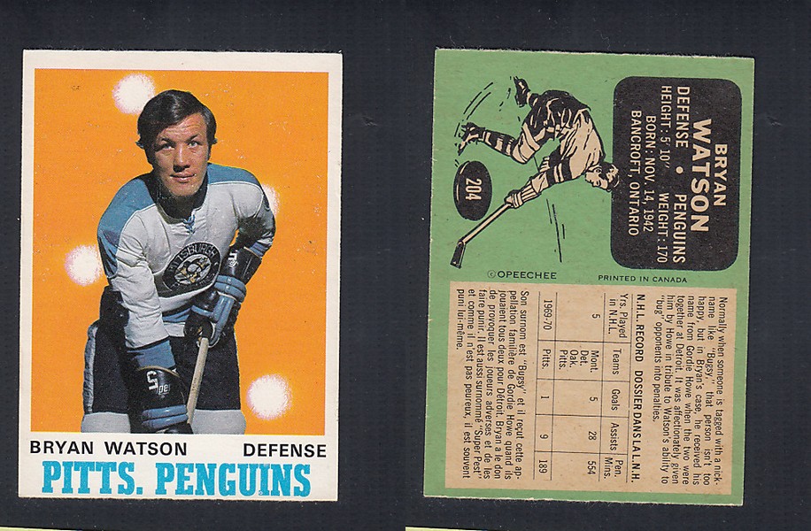 1970-71 O-PEE-CHEE HOCKEY CARD #204 B. WATSON photo 1970-71 O-PEE-CHEE HOCKEY CARD #204 B. WATSON photo