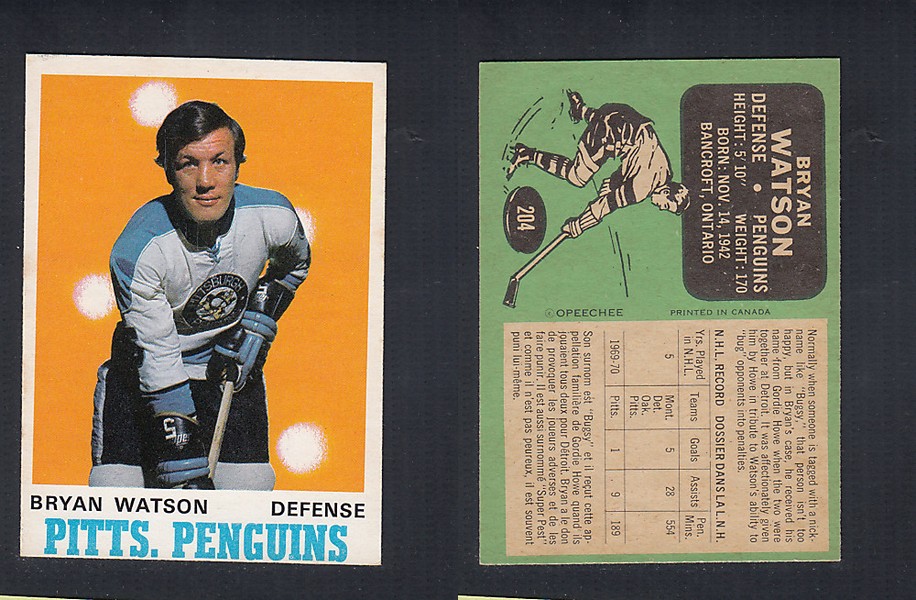 1970-71 O-PEE-CHEE HOCKEY CARD #204 B. WATSON photo 1970-71 O-PEE-CHEE HOCKEY CARD #204 B. WATSON photo
