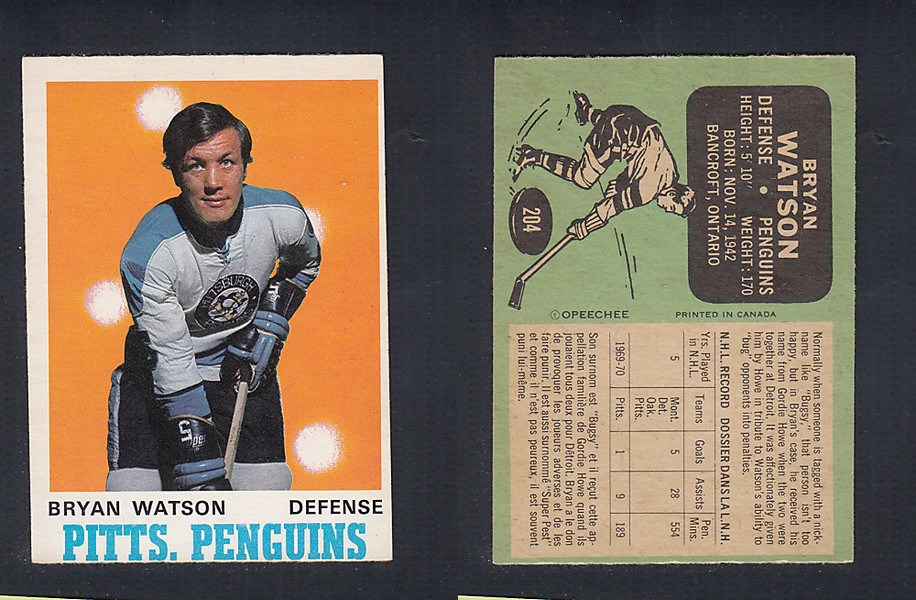 1970-71 O-PEE-CHEE HOCKEY CARD #204 B. WATSON photo 1970-71 O-PEE-CHEE HOCKEY CARD #204 B. WATSON photo