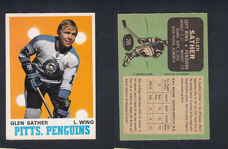 1970-71 O-PEE-CHEE HOCKEY CARD #205 G. SATHER photo 1970-71 O-PEE-CHEE HOCKEY CARD #205 G. SATHER photo