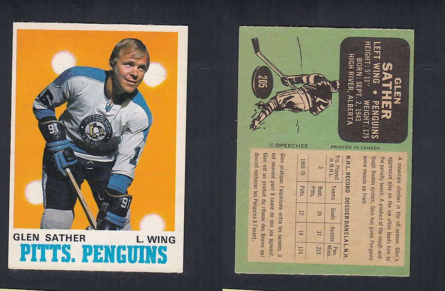 1970-71 O-PEE-CHEE HOCKEY CARD #205 G. SATHER photo 1970-71 O-PEE-CHEE HOCKEY CARD #205 G. SATHER photo