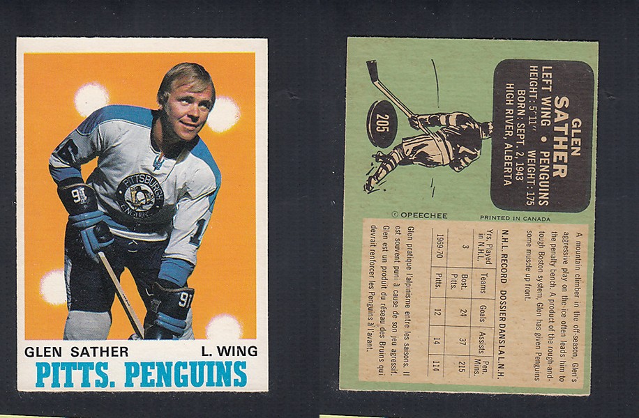 1970-71 O-PEE-CHEE HOCKEY CARD #205 G. SATHER photo 1970-71 O-PEE-CHEE HOCKEY CARD #205 G. SATHER photo