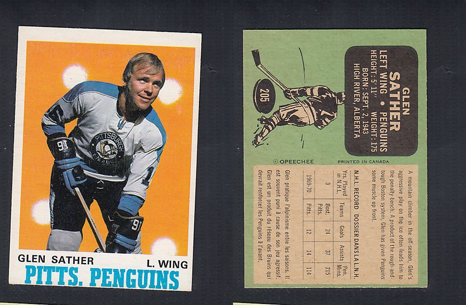 1970-71 O-PEE-CHEE HOCKEY CARD #205 G. SATHER photo 1970-71 O-PEE-CHEE HOCKEY CARD #205 G. SATHER photo