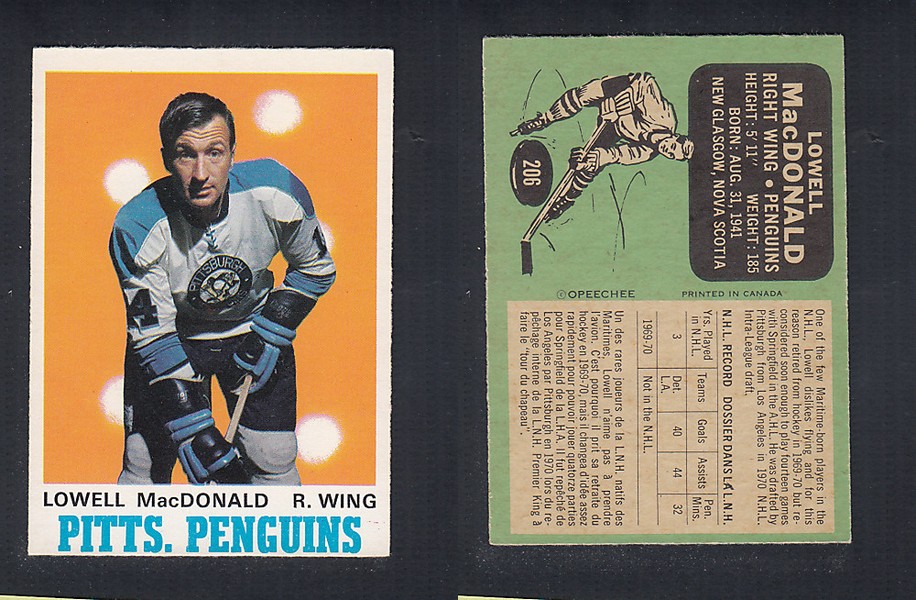 1970-71 O-PEE-CHEE HOCKEY CARD #206 L. MacDONALD photo 1970-71 O-PEE-CHEE HOCKEY CARD #206 L. MacDONALD photo