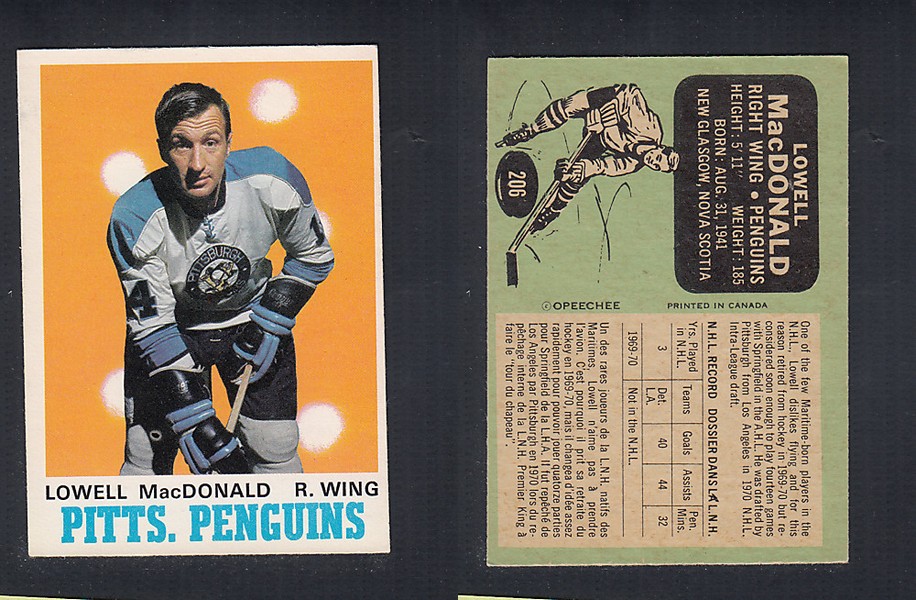1970-71 O-PEE-CHEE HOCKEY CARD #206 L. MacDONALD photo 1970-71 O-PEE-CHEE HOCKEY CARD #206 L. MacDONALD photo