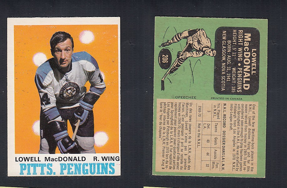 1970-71 O-PEE-CHEE HOCKEY CARD #206 L. MacDONALD photo 1970-71 O-PEE-CHEE HOCKEY CARD #206 L. MacDONALD photo