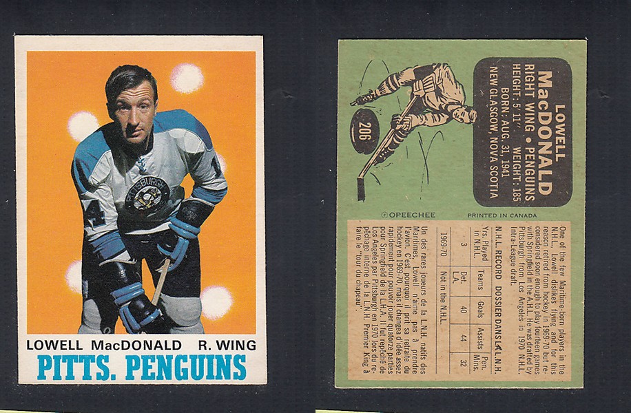 1970-71 O-PEE-CHEE HOCKEY CARD #206 L. MacDONALD photo 1970-71 O-PEE-CHEE HOCKEY CARD #206 L. MacDONALD photo