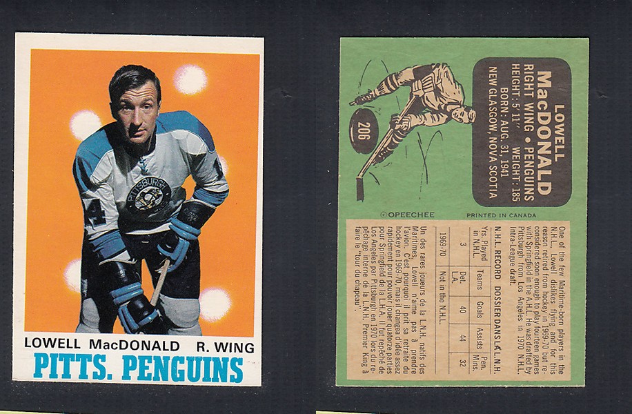 1970-71 O-PEE-CHEE HOCKEY CARD #206 L. MacDONALD photo 1970-71 O-PEE-CHEE HOCKEY CARD #206 L. MacDONALD photo