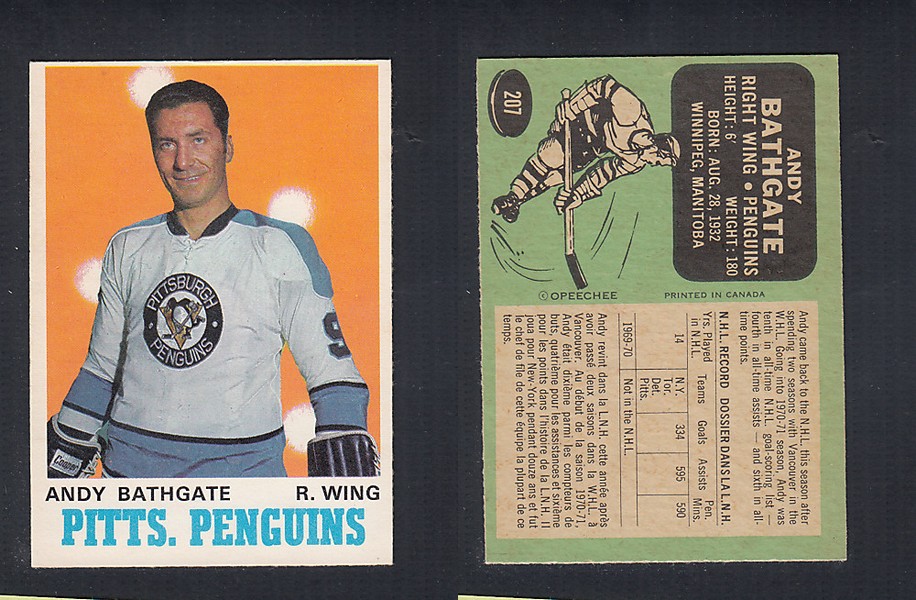 1970-71 O-PEE-CHEE HOCKEY CARD #207 A. BATHGATE photo 1970-71 O-PEE-CHEE HOCKEY CARD #207 A. BATHGATE photo