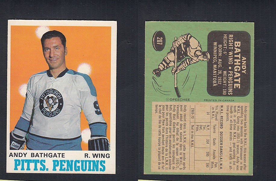 1970-71 O-PEE-CHEE HOCKEY CARD #207 A. BATHGATE photo 1970-71 O-PEE-CHEE HOCKEY CARD #207 A. BATHGATE photo