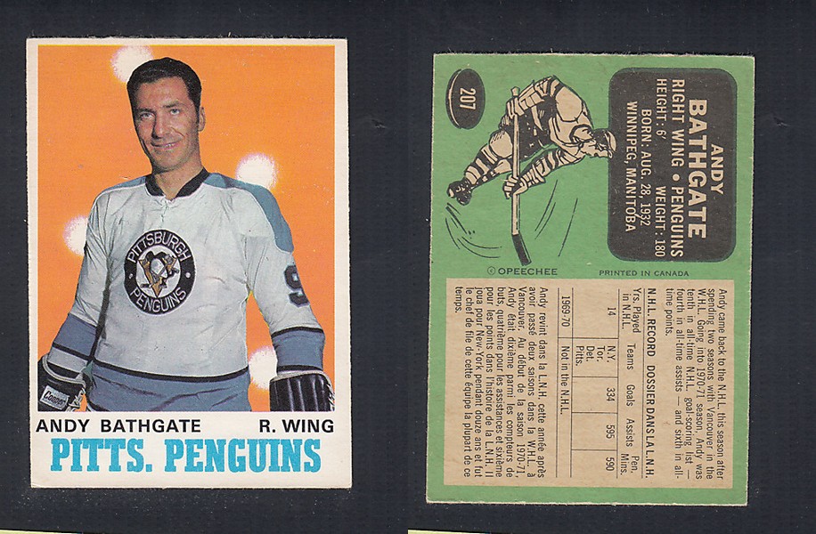 1970-71 O-PEE-CHEE HOCKEY CARD #207 A. BATHGATE photo 1970-71 O-PEE-CHEE HOCKEY CARD #207 A. BATHGATE photo